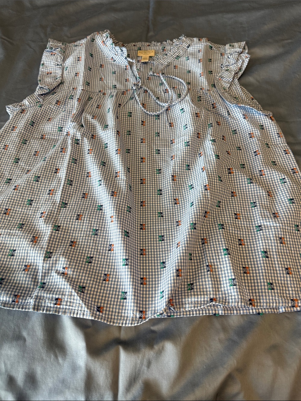 St. John's Bay Blue Gingham Ruffle Tie-Shoulder Top